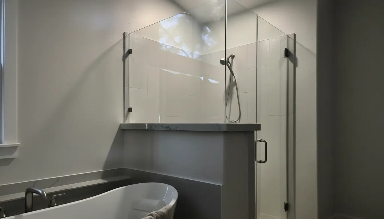 Luxury bathroom with frameless glass shower