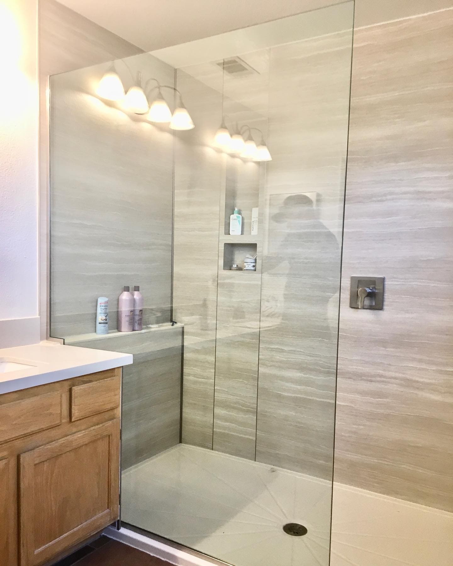 Custom return panel frameless shower enclosure Enterprise Las Vegas