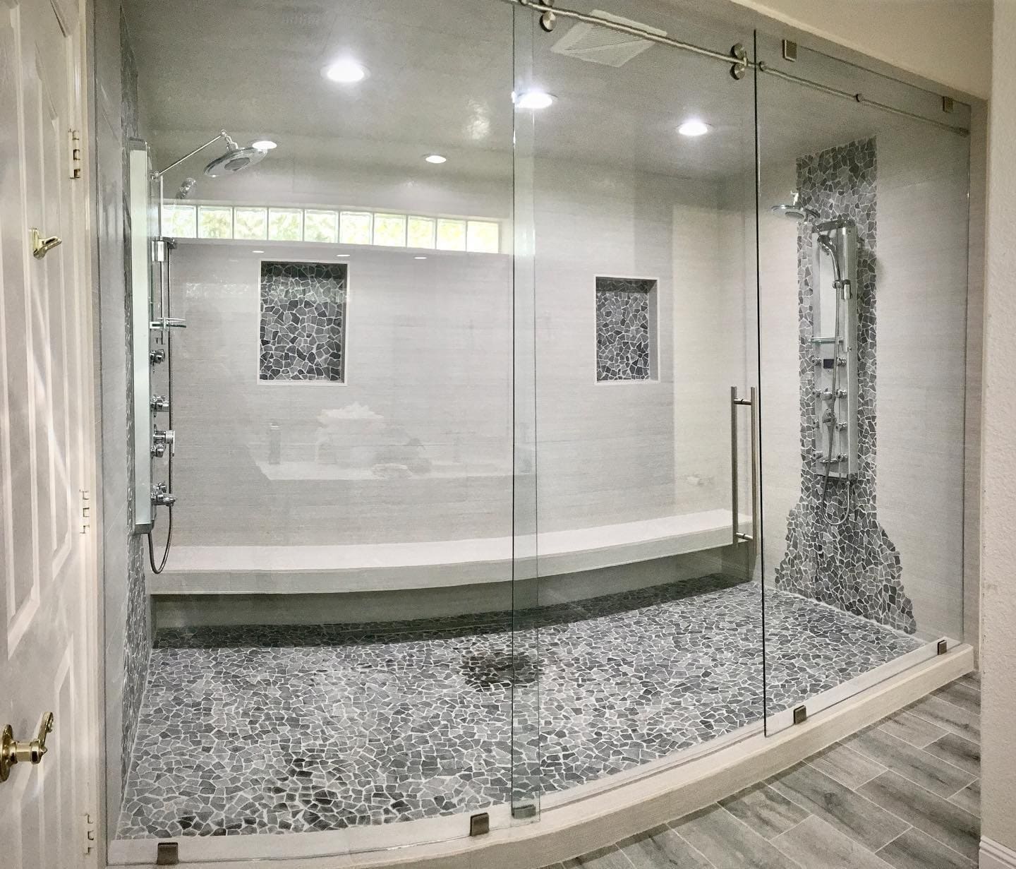 Walk-in frameless shower with return panel Rhodes Ranch Las Vegas